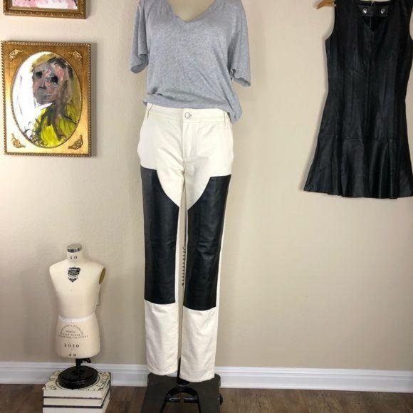 Tibi Leather Carpenter Patch Skinny Jeans Lamb